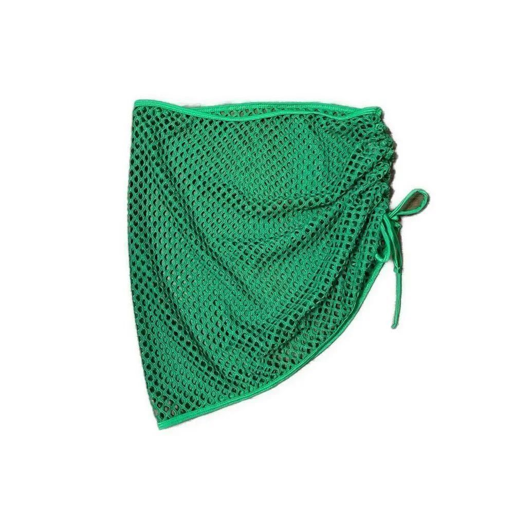 Womens Solid Green Mesh Beach Swim Sarong Coverup Mini Skirt Medium